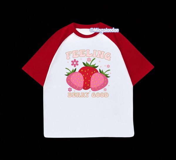 Kırmızı Reglan Kol Feelıng Berry Good Baskılı T-Shirt