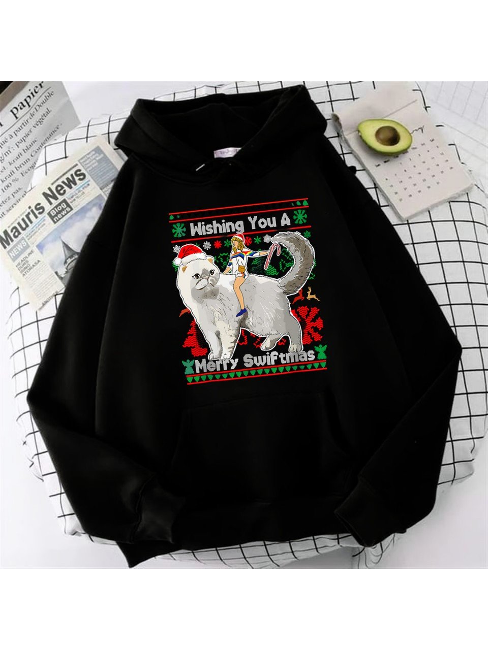 Wishing You Baskılı Siyah Unisex Oversize Kapüşonlu Sweatshirt