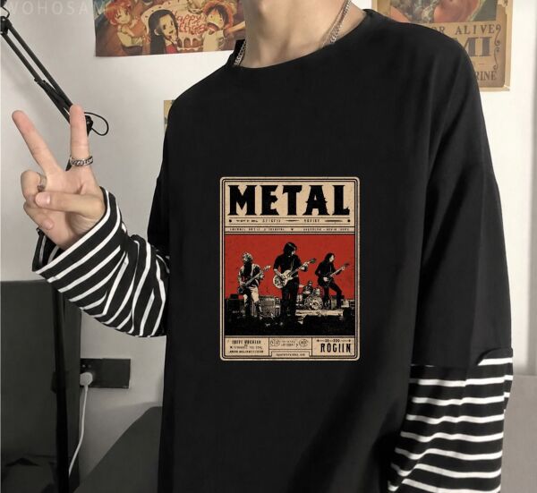Fake Kollu Metal Baskılı Oversize T-Shirt