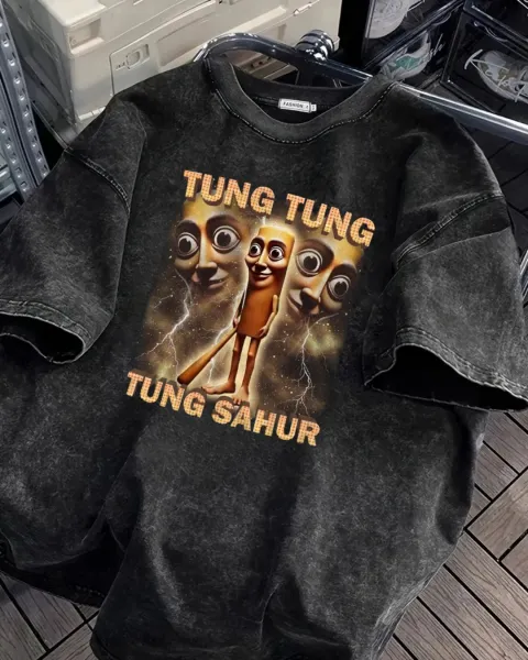 Tung Tung Tung Sahur Baskılı Yıkamalı Vintage Unisex Oversize T-Shirt