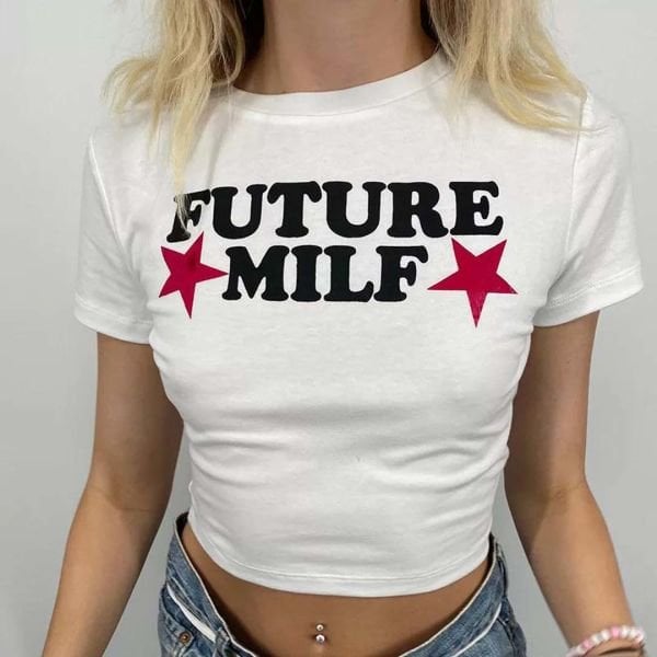 Beyaz Future Milf Yarım T-Shirt M