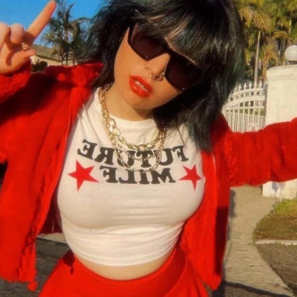 Beyaz Future Milf Yarım T-Shirt M