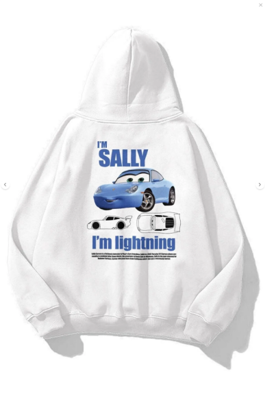 Beyaz Unisex  Cars  Mcqueen & I'm Sally - I'm Lightning  Kapüşonlu Sweatshirt