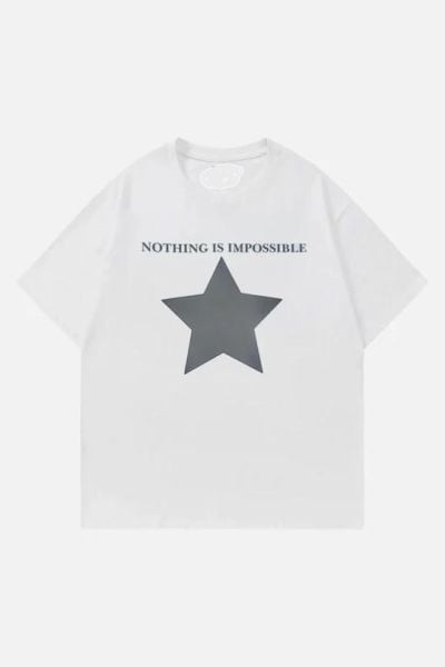 Beyaz Unisex Nothing Is Impossible Star T-Shirt