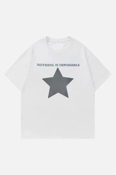 Beyaz Unisex Nothing Is Impossible Star T-Shirt