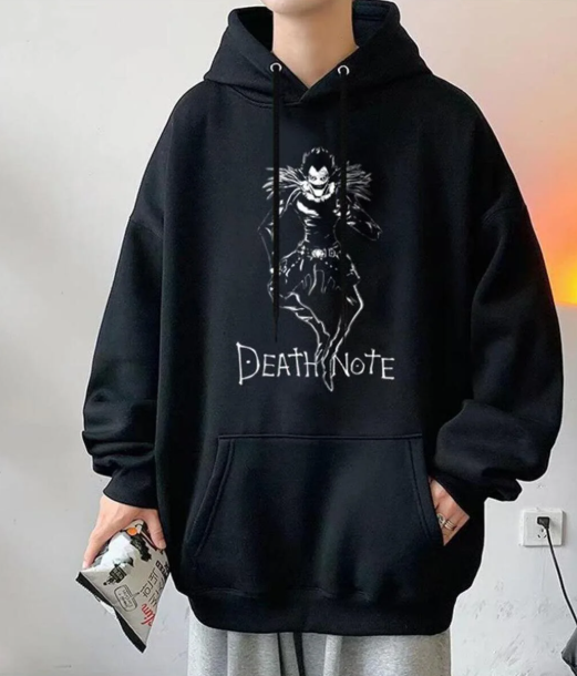Death Note Ryuk Baskılı Siyah Unisex Oversize Kapüşonlu Sweatshirt