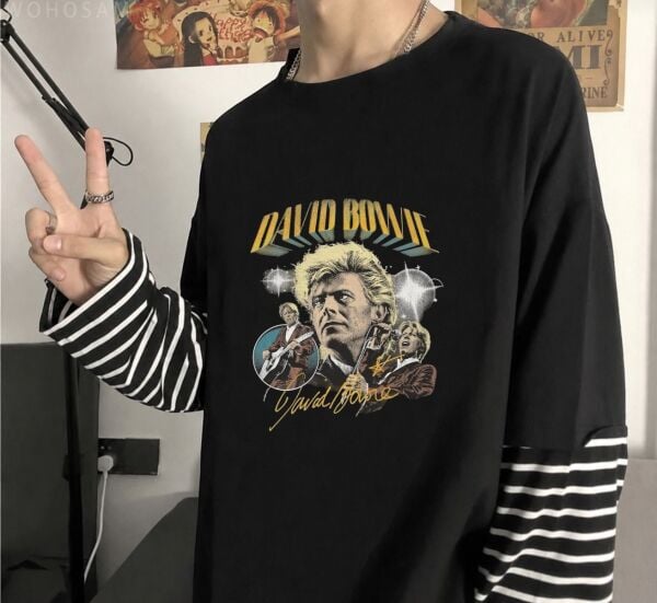 Fake Kollu Davıd Bowie Baskılı Oversize T-Shirt