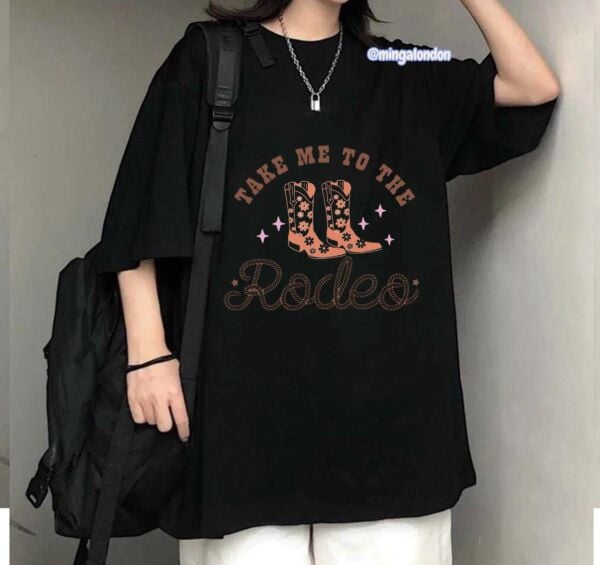 Take Me To The RODEO Baskılı Siyah T-Shirt