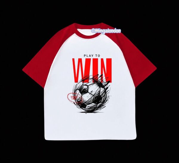 Kırmızı Reglan Kol Play To Wın Baskılı T-Shirt