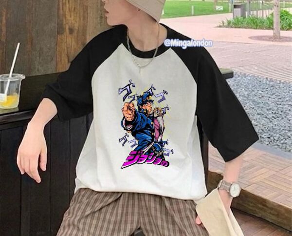 Reglan Kol Jotaro Kujo Baskılı T-Shirt