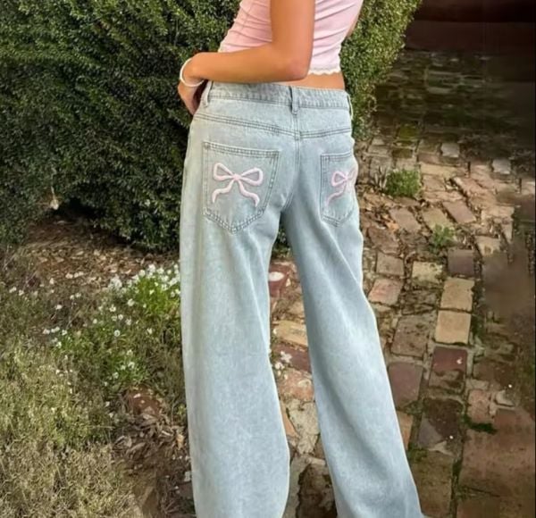 Y2k Fiyonk Detaylı Yıkamalı Baggy Jean