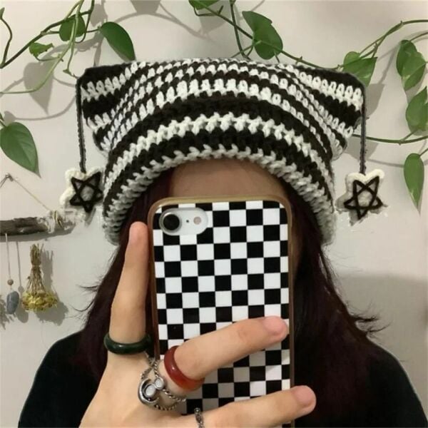 Cat Design Beyaz Star Ponpon Detaylı Bere
