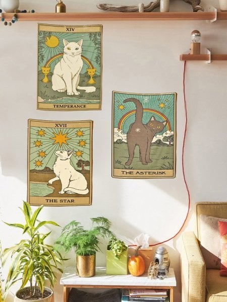 Kediler Tarot 3 'lü Duvar Halısı Seti