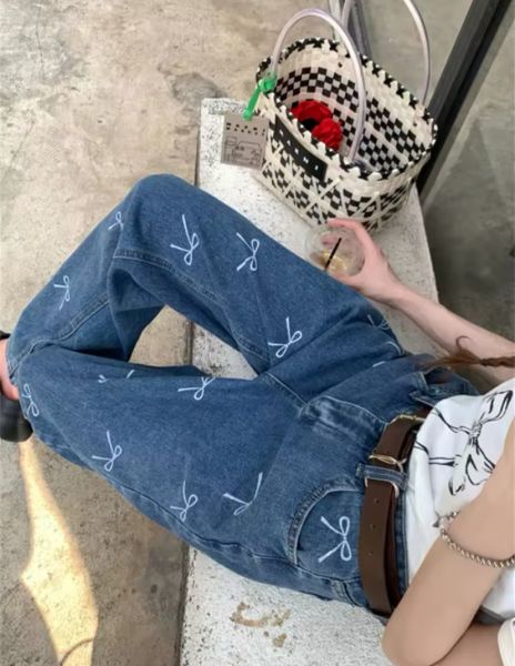 Y2k Kurdele Detaylı Mavi Baggy Jean