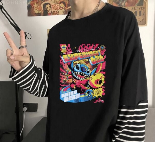 Fake Kollu Stıtch Experıment 626 Baskılı Oversize T-Shirt