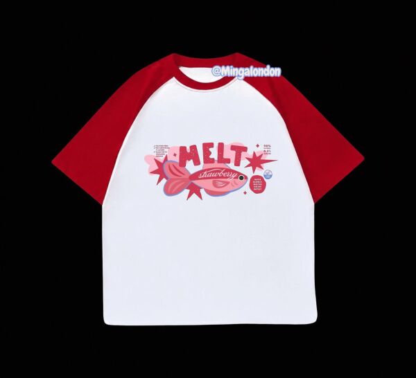 Kırmızı Reglan Kol Melt Baskılı T-Shirt