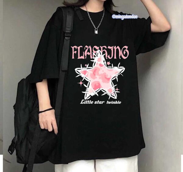 Flashing Yıldız Baskılı Siyah T-Shirt