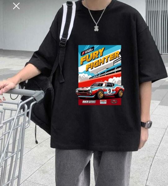 Fury Fıghter Baskılı Siyah T-Shirt