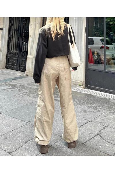 Bej Kahverengi Tactical Baggy Bol Kalıp Bel Ve Paçası Lastikli Pantolon