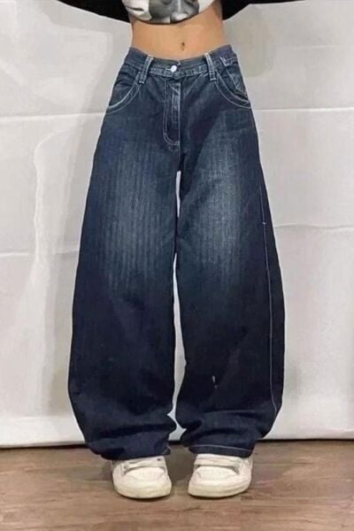 Mavi Skater Skull Arka Cep Yamalı Baggy Pantolon