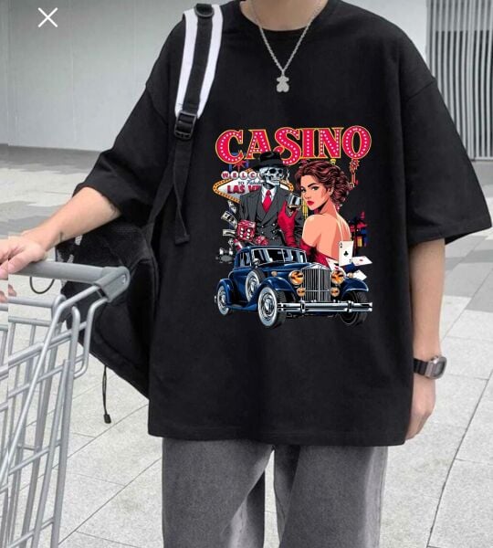 Casıno Baskılı Siyah T-Shirt