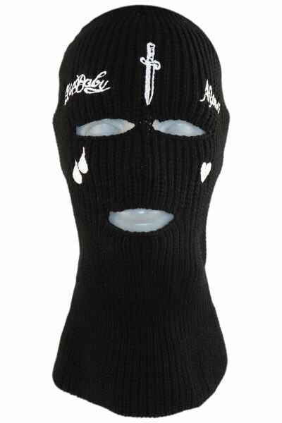 Siyah Kılıç Nakışlı 3 Gözlü Unisex Kar Maskesi