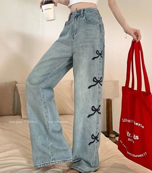 Kurdele Detaylı Baggy Pantolon Jean