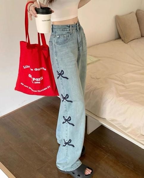 Kurdele Detaylı Baggy Pantolon Jean
