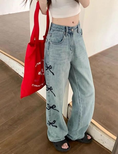 Kurdele Detaylı Baggy Pantolon Jean