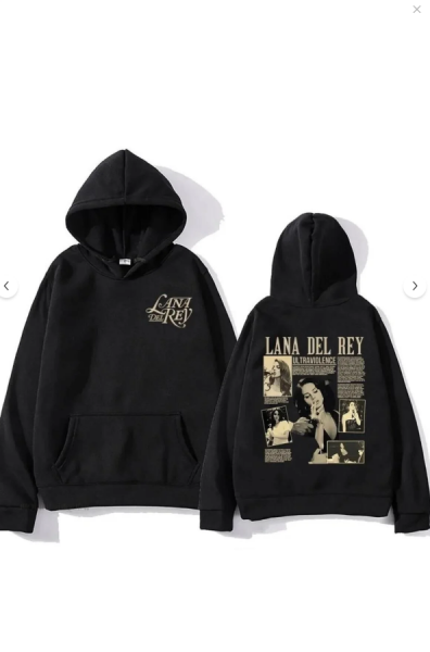 Lana Del Rey Baskılı Siyah Kapşonlu Sweatshirt