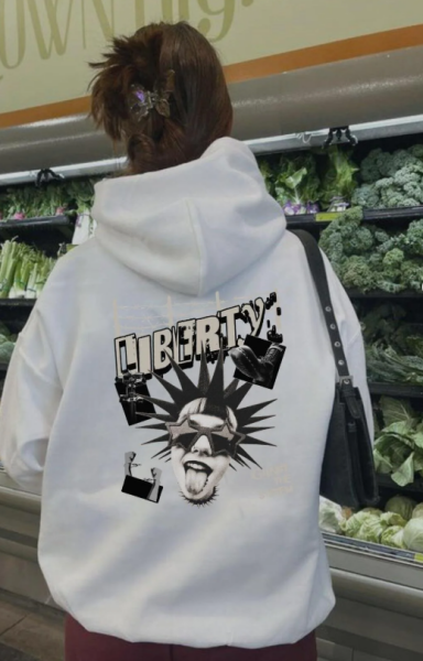 Liberty Baskılı Beyaz Kapşonlu Sweatshirt