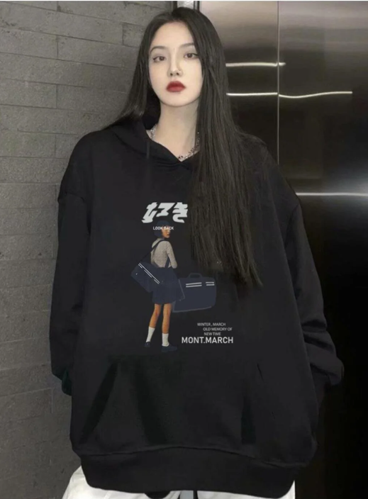 March Iddeverray Baskılı Siyah Unisex Oversize Kapüşonlu Sweatshirt
