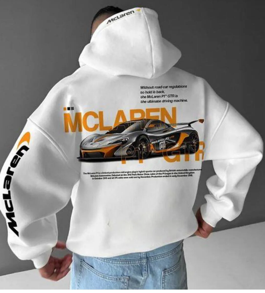 Mc Laren Baskılı Beyaz Kapşonlu Sweatshirt