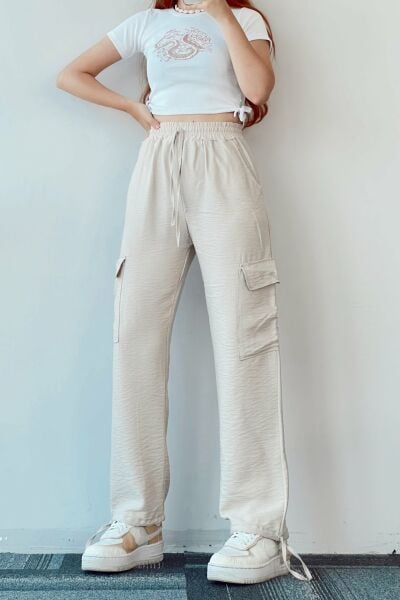 Harajuku Unisex Cargo Pocket Bej Tracksuit