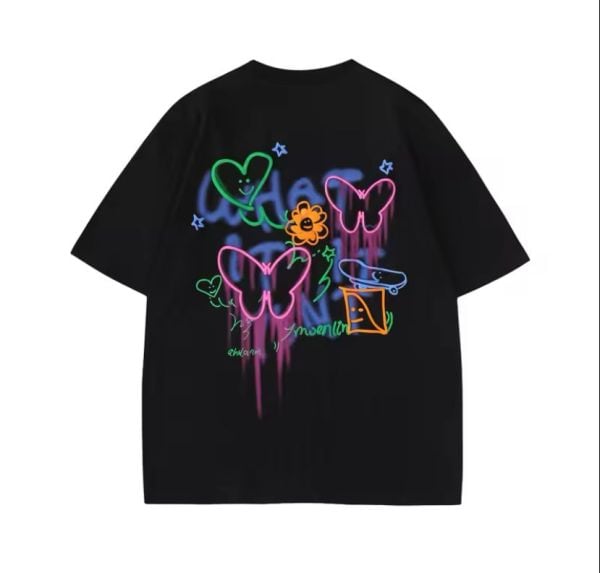 Siyah Unisex Renkli Şekiller T-shirt