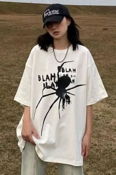 Beyaz Unisex Blah Blah Spider T-Shirt