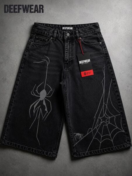 Y2K Spider Nakışlı Baggy Jean Siyah