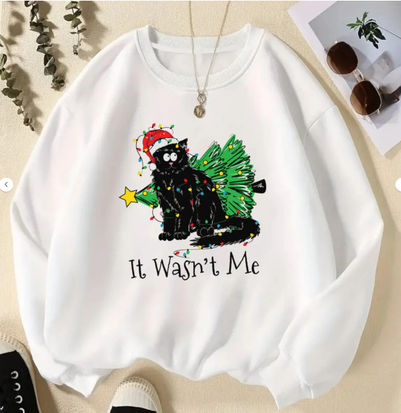 New Year Christmas it's Wasn't Me Beyaz Unisex Oversize Bisiklet Yaka Sweatshirt
