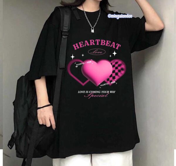 HeartBeat Baskılı Siyah T-Shirt