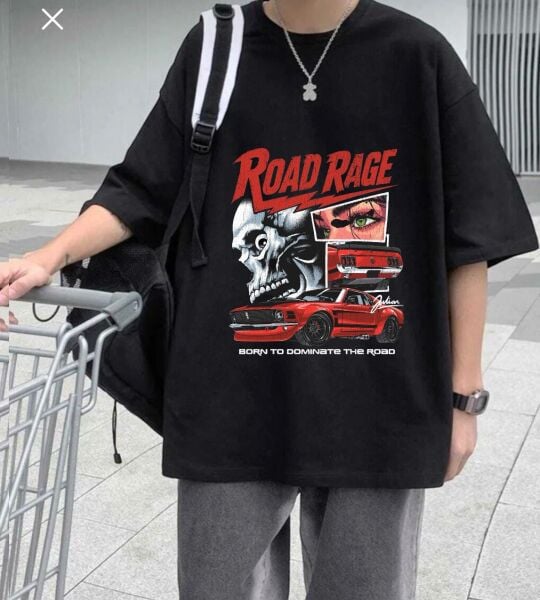 Road Rage Baskılı Siyah T-Shirt