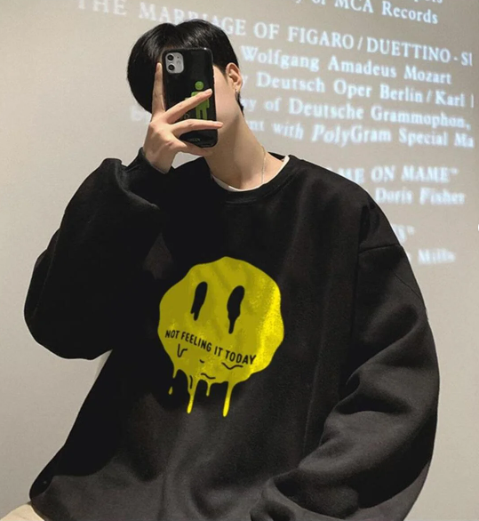 Not Feeling It Today Baskılı Siyah Unisex Oversize Bisiklet Yaka Sweatshirt