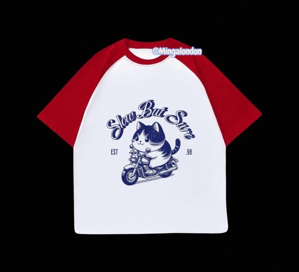 Kırmızı Reglan Kol Slow But Sure Baskılı T-Shirt