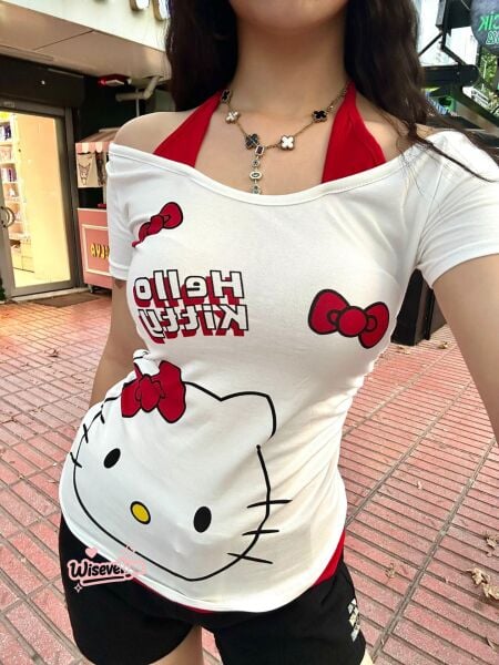 Kırmızı Hello Kitty Parçalı Crop