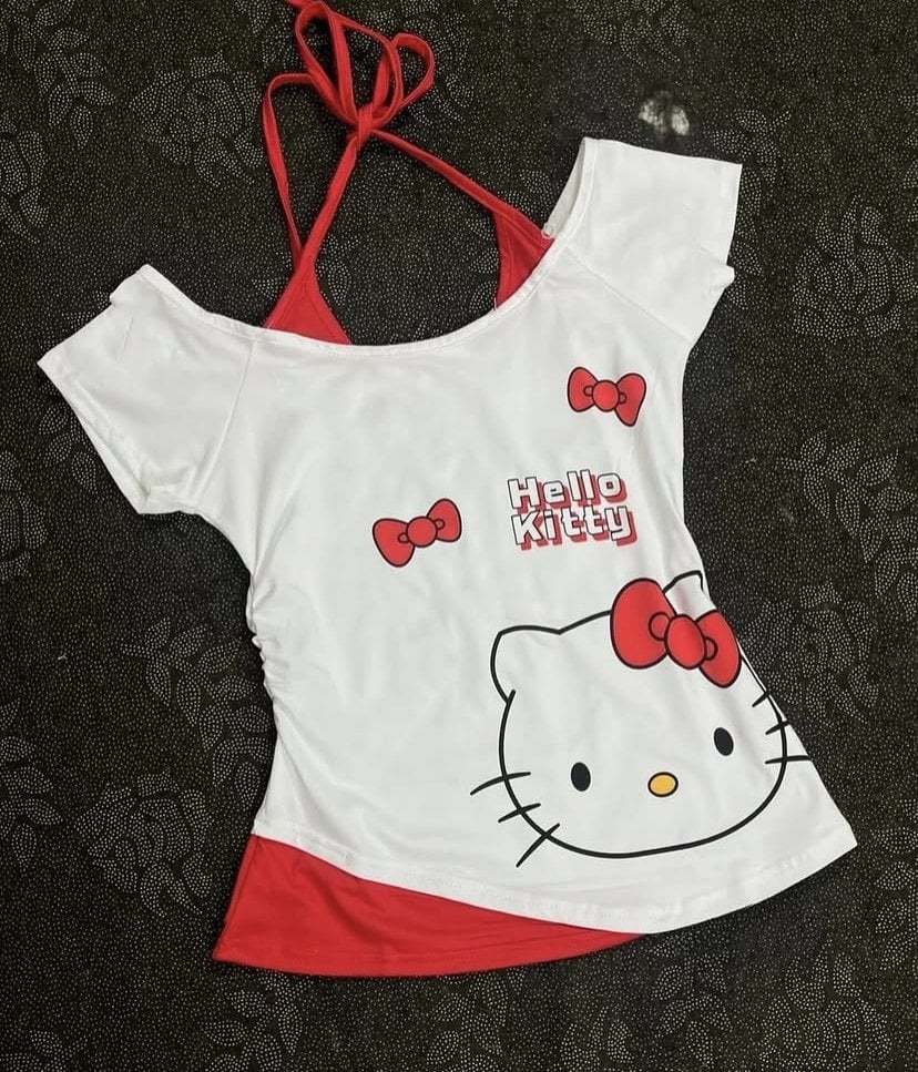 Kırmızı Hello Kitty Parçalı Crop