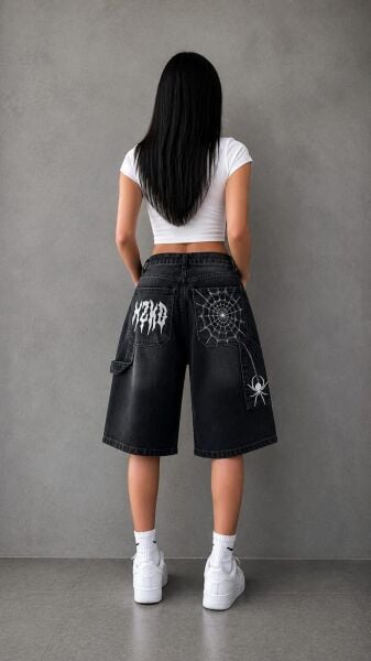Y2K Nakışlı Baggy Jean Porta Capri Beyaz