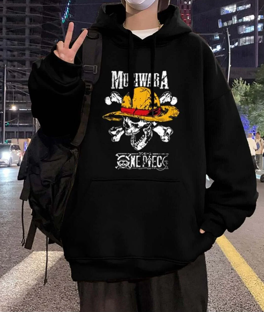 One Piece Mugiwara Baskılı Siyah Unisex Oversize Kapüşonlu Sweatshirt(Kopya)