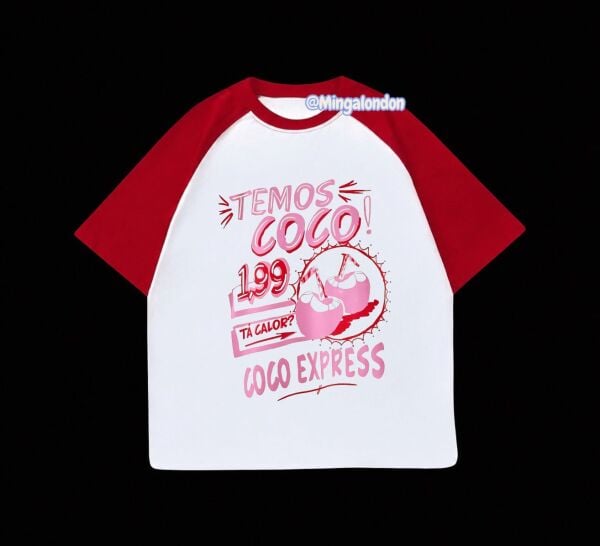 Kırmızı Reglan Kol Temos Coco 199 Coco Express Baskılı T-Shirt