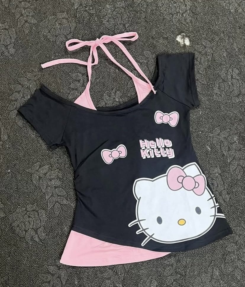 Pembe Hello Kitty Parçalı Crop