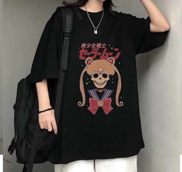 Sailor Moon Kurukafa Baskılı Siyah T-Shirt