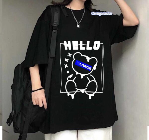Hello Large Baskılı Siyah T-Shirt